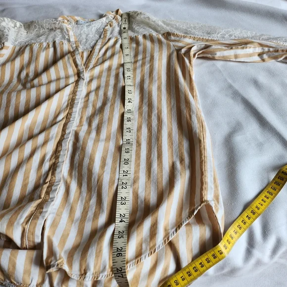 SANDRO I 1 (XS/S) lace and cotton button down shirt I tan and white stripes - Picture 11 of 11